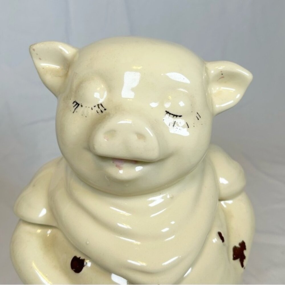 Vintage 1940s Shawnee Pottery 11.5" Ceramic Porcelain Smiley Pig Cookie Jar - Picture 2 of 7